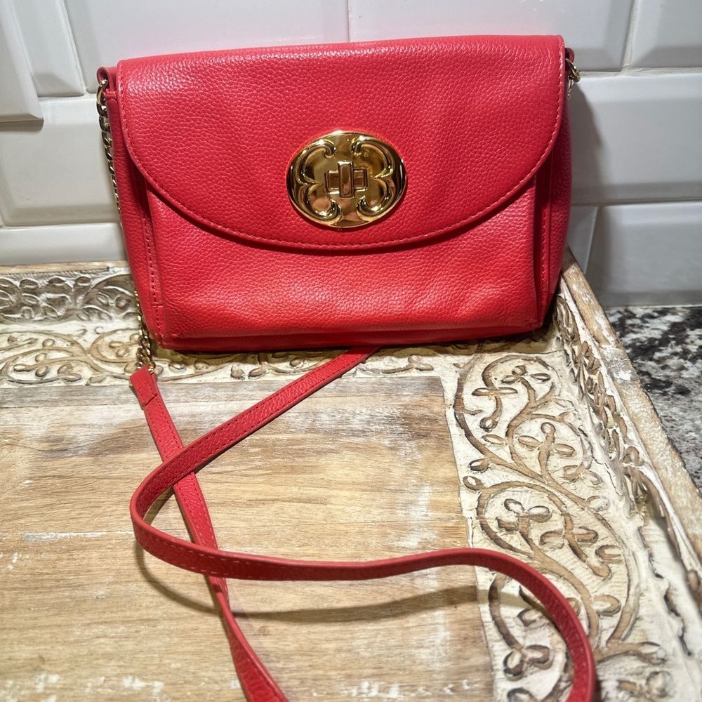 Emma Fox Pink Pebbled Leather Womens Handbag With Gold Detailing